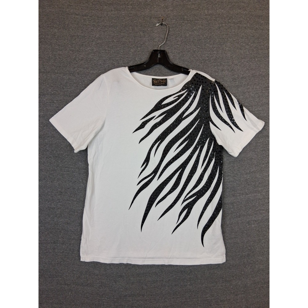 Bob Mackie Womens Shirt Medium White Black Abstract‎ Sequin Flame Art To Wear